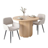 ESSGRUPPE 1+2 Runder Tisch 120cm Eiche & 2 beige Esszimmerstühle mit Armlehnen - Eichefarben, Holzwerkstoff (120/75/120cm) - Urban Meuble