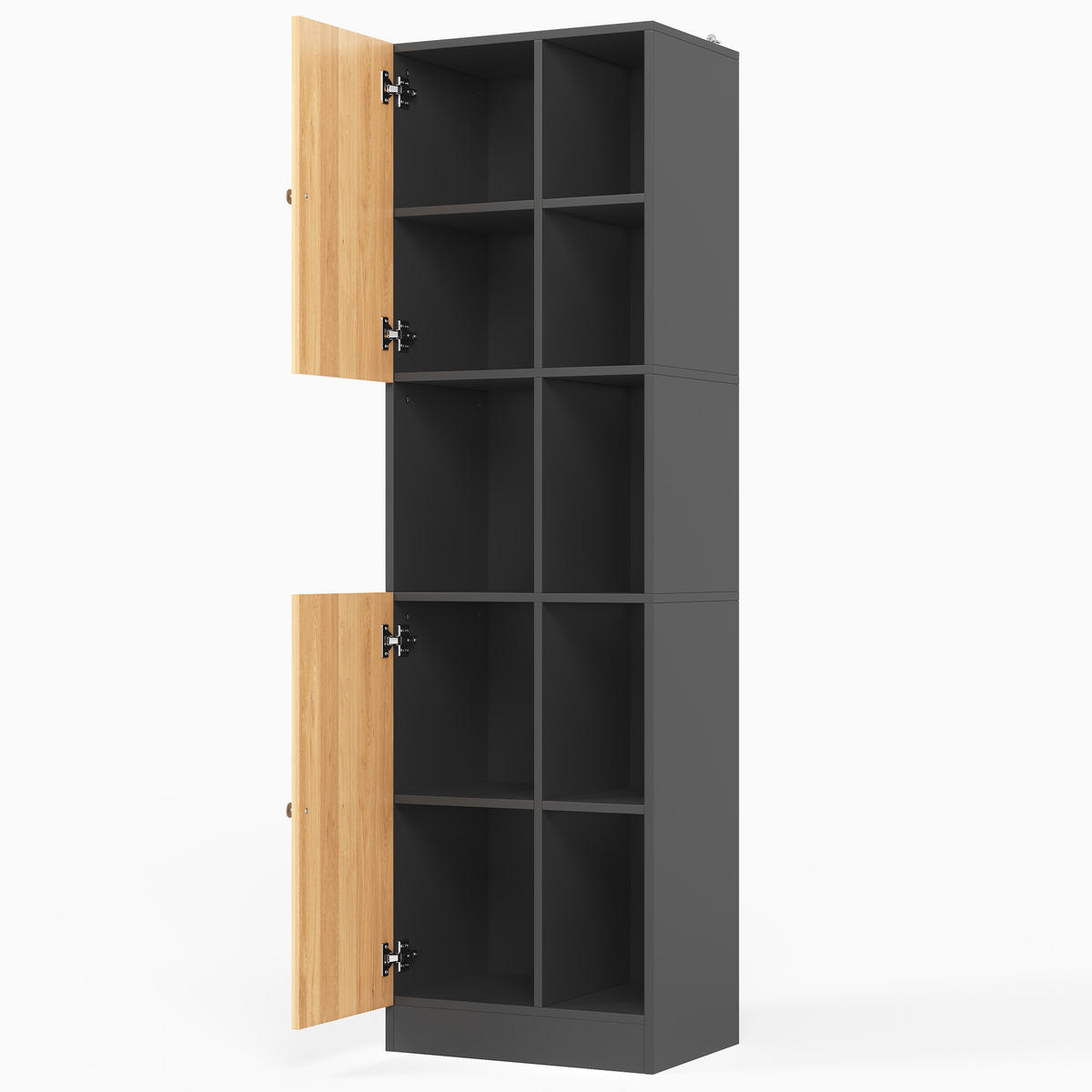 MEHRZWECKSCHRANK DE-38746 50/35,5/170 cm 6 offene Regale und 2 Türen Anthrazit - Schwarz, Holzwerkstoff (50/170/35.5cm) - ComfortXL