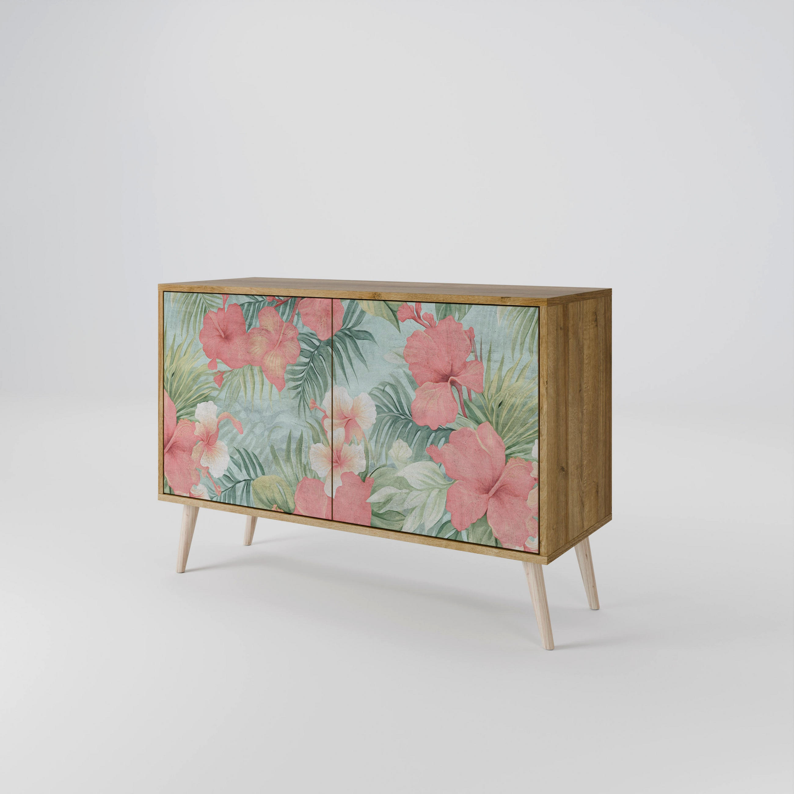 SIDEBOARD HAWAIIAN SPIRIT, Eicheneffekt, 111x42x77,5 cm, 2 Türen - Eichefarben/Buchefarben, Holzwerkstoff/Buchenholz (111/77.5/42cm) - SpaceRebels