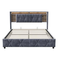 POLSTERBETT 140x200 cm LED Bettkasten USB Samt grau - Grau, Holz (140/200cm) - LEBENLANG