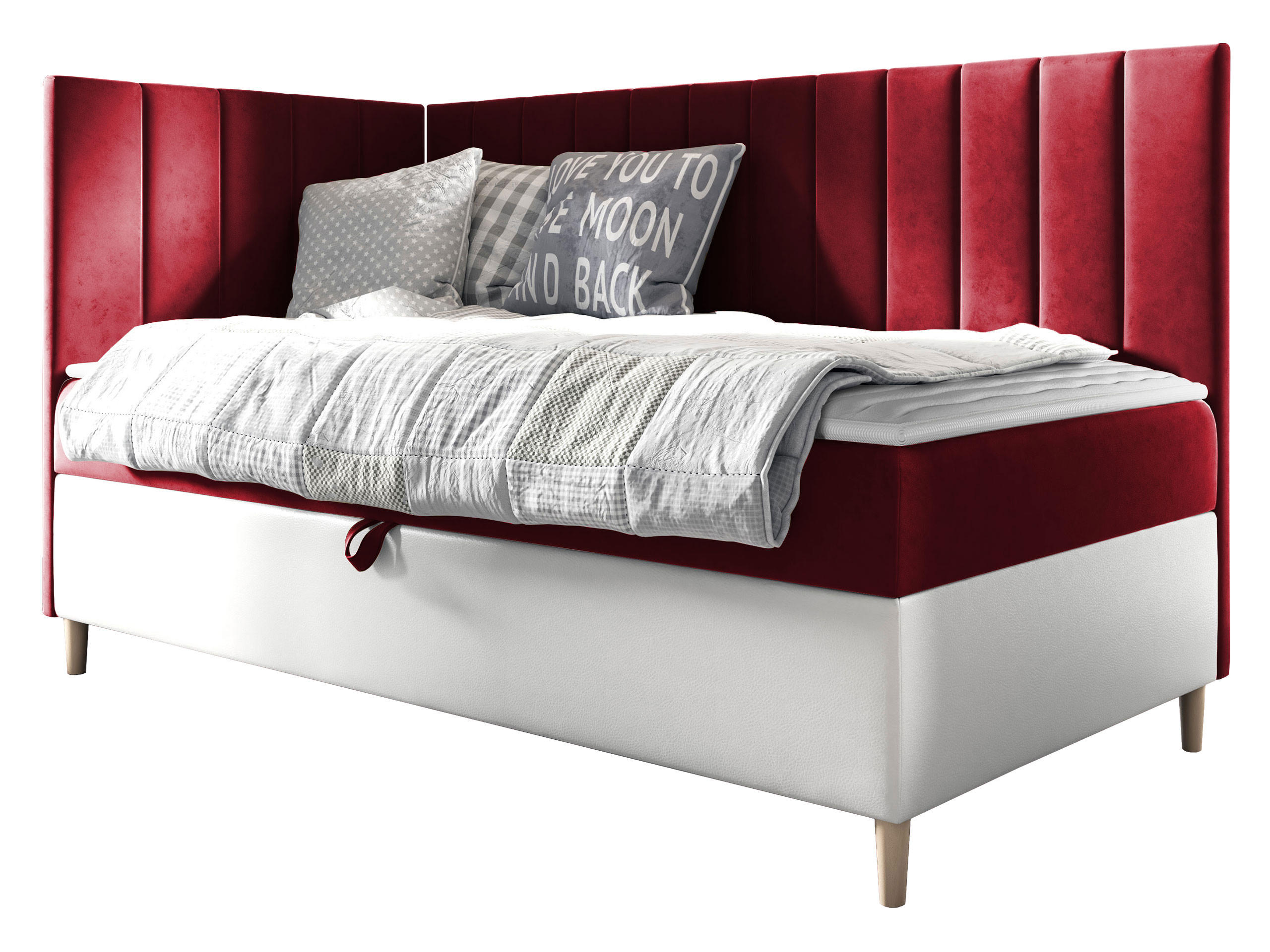 BOXBETT Maja Junior 3, Seite zum Öffnen des Bettkastens: Links - Rot/Weiß, Holz (100/200cm) - MIRJAN24