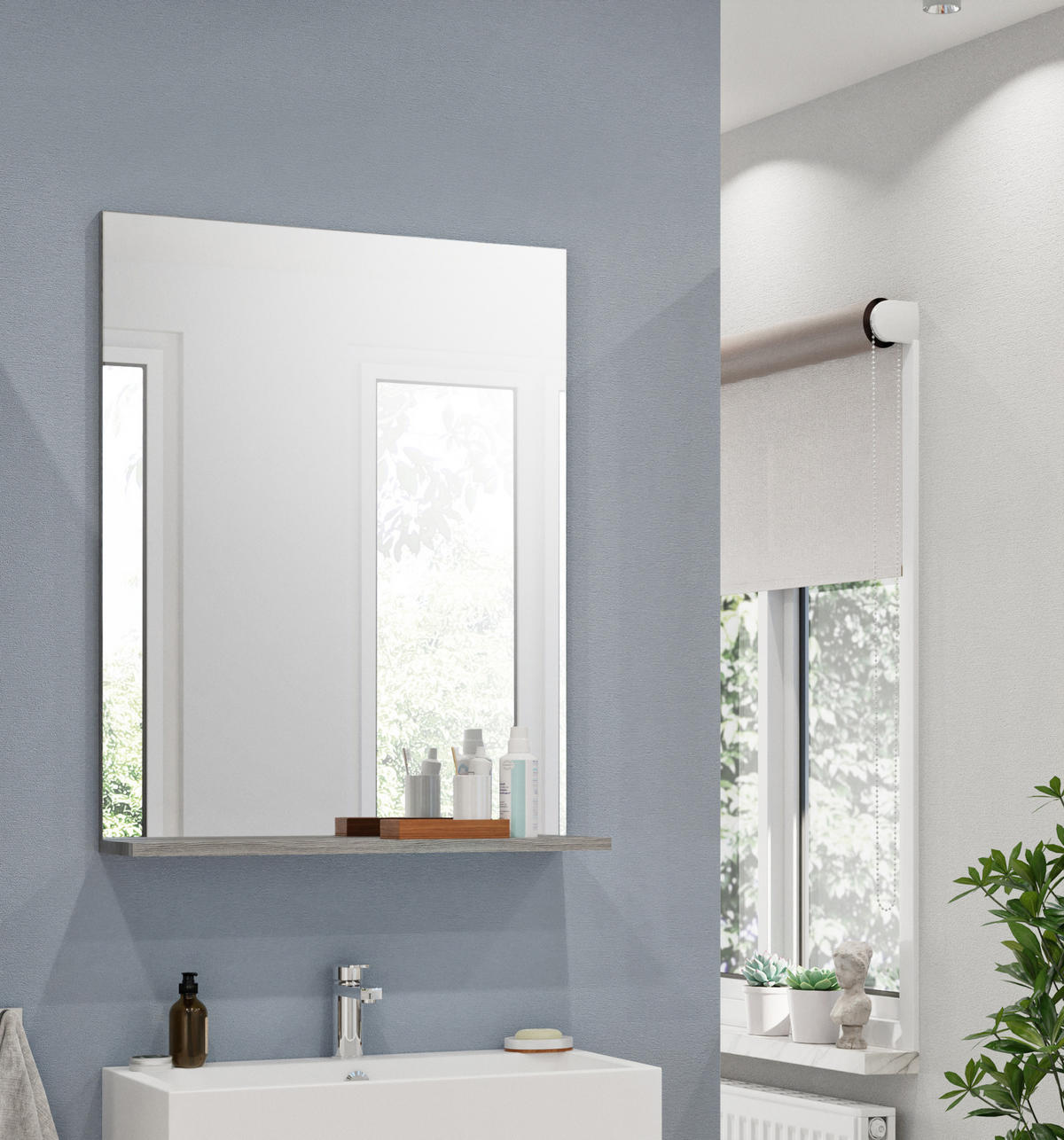 SPIEGEL Scout Bad in Rauchsilber Nachbildung - modernes Design - B/H/T: 60x79x18 cm - Silberfarben, Glas (60/79/18cm)