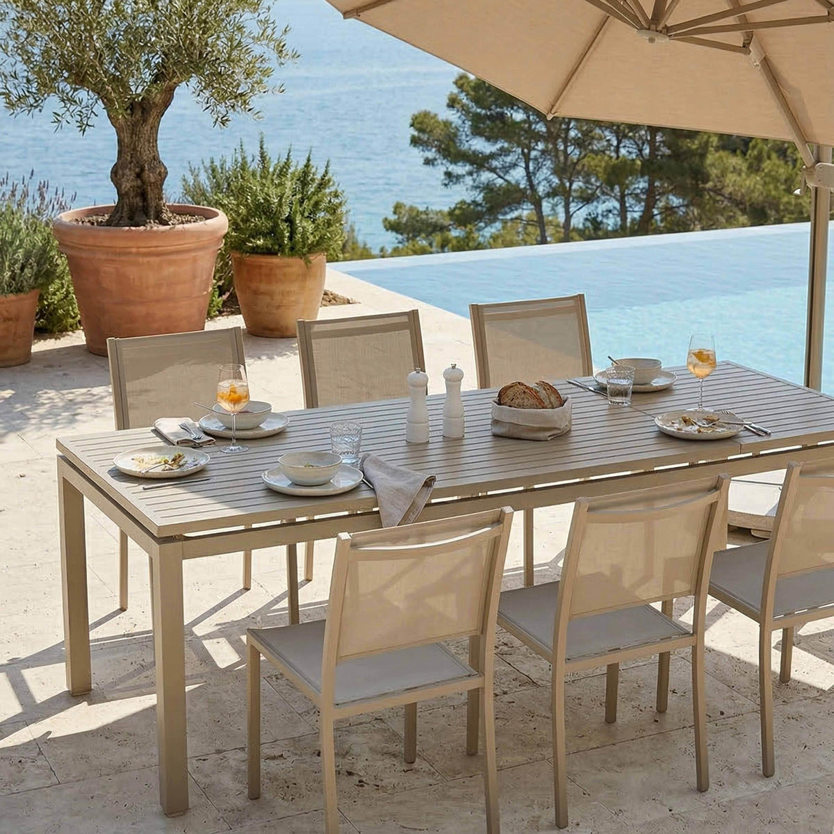 GARTENSET 9-tlg., Beige - Beige, Metall - Oviala