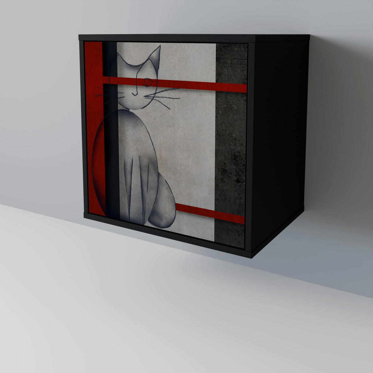 SIDEBOARD GRAY FIGURES, Schwarz, 57,5x42x67,5 cm, Schwarze Metall-Rahmenfüße - Multicolor/Schwarz, Holzwerkstoff/Metall (57.5/67.5/42cm) - SpaceRebels