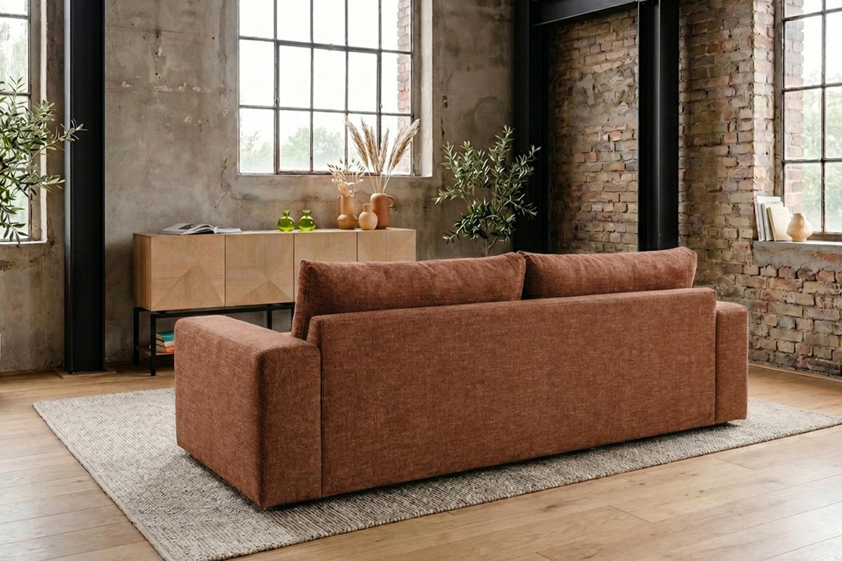 SOFA AMINA Braun Flachgewebe - Dunkelbraun/Schwarz, Buchenholz/Textil (228/82/101cm) - KAWOLA