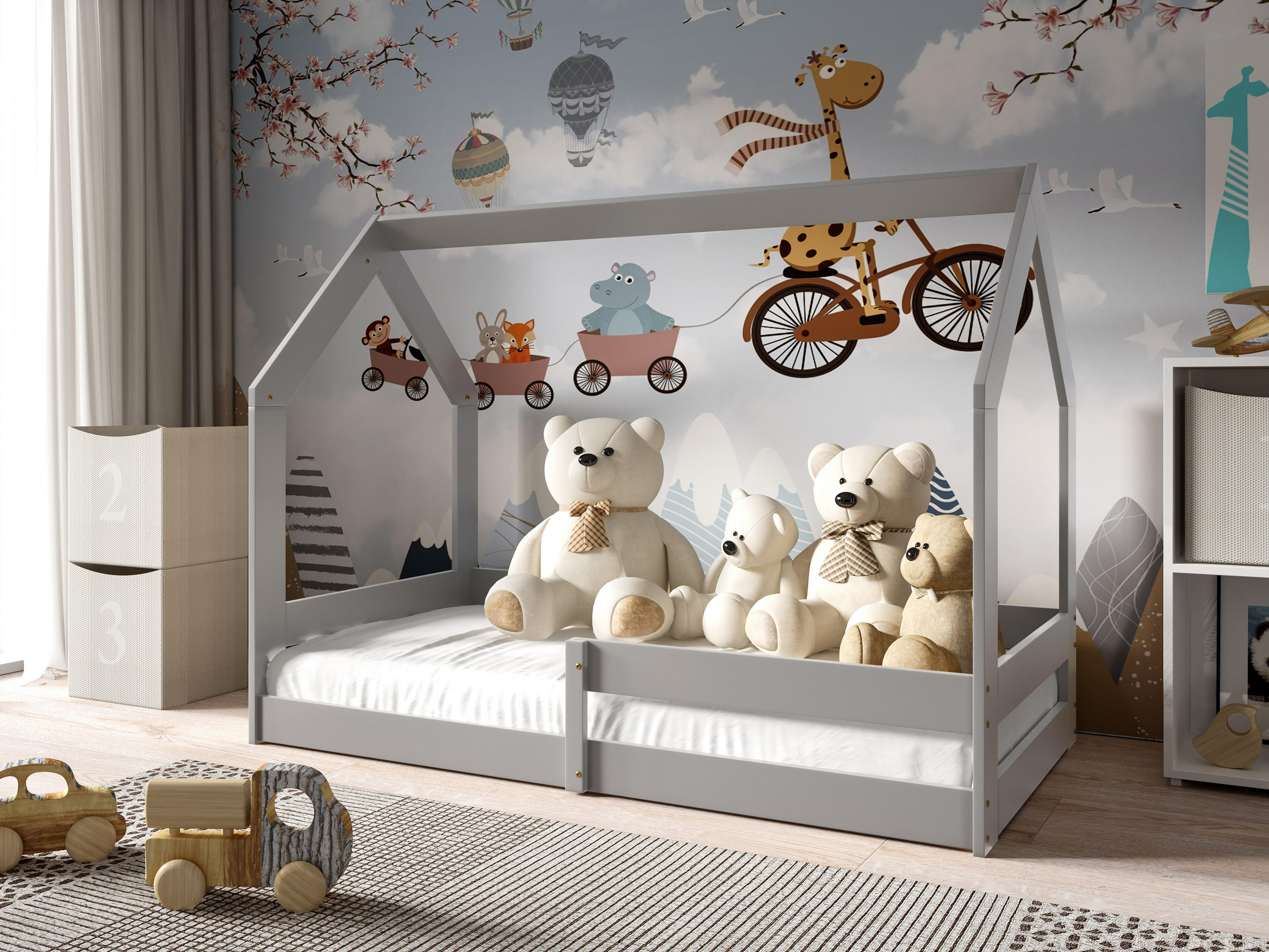 KINDERBETT FLORA 80x160 cm Hellgrau - Hellgrau, Holz (80/160cm) - MASSENO