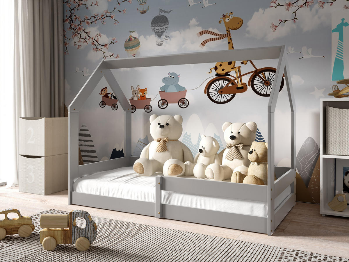 KINDERBETT FLORA 80x160 cm Hellgrau - Hellgrau, Holz (80/160cm) - MASSENO