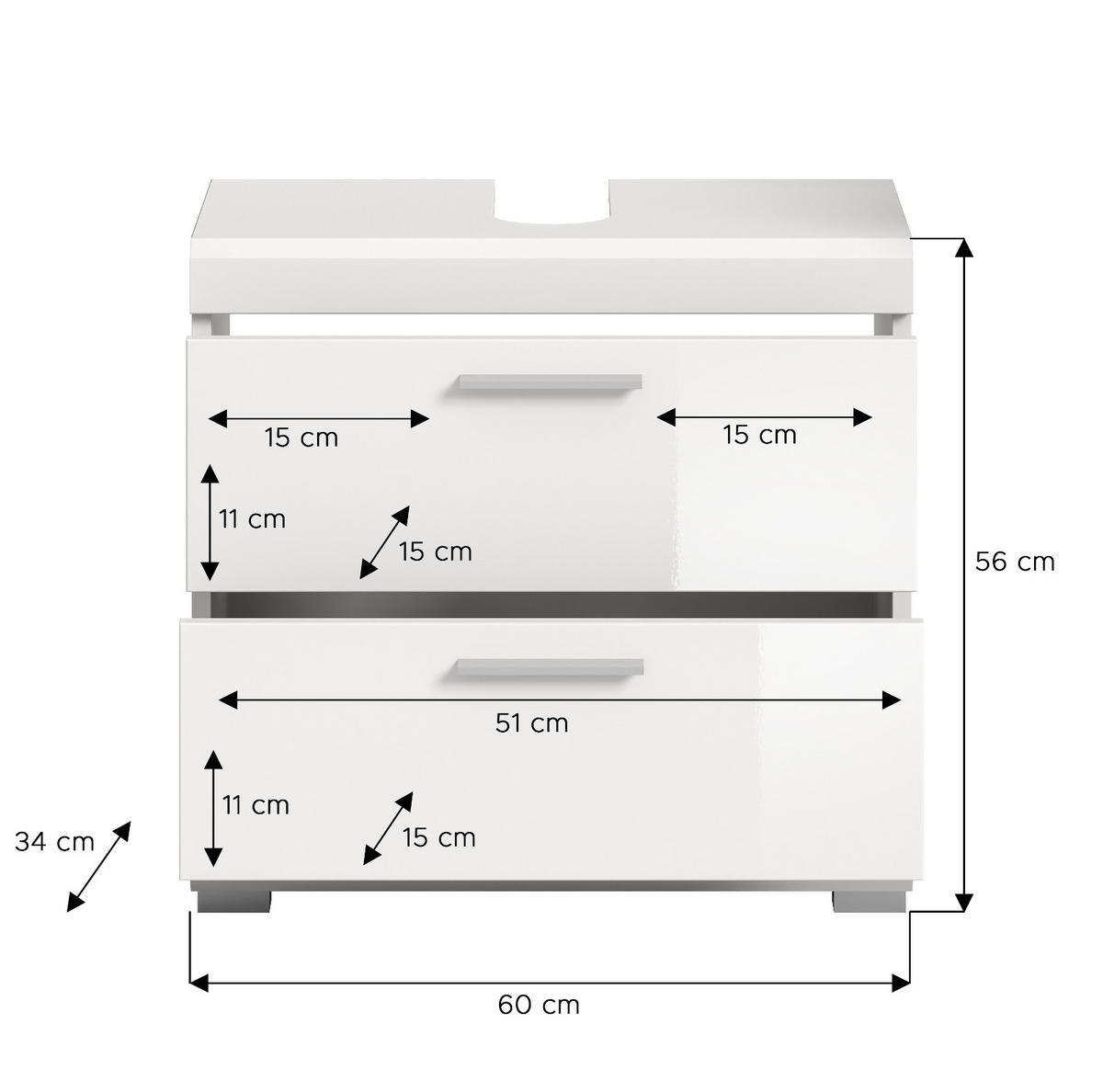 WASCHBECKENUNTERSCHRANK weiß Hochglanz 60 cm mit Schubkästen - Weiß Hochglanz/Silberfarben, Holzwerkstoff/Kunststoff (60/56/37cm) - Inn.Furn
