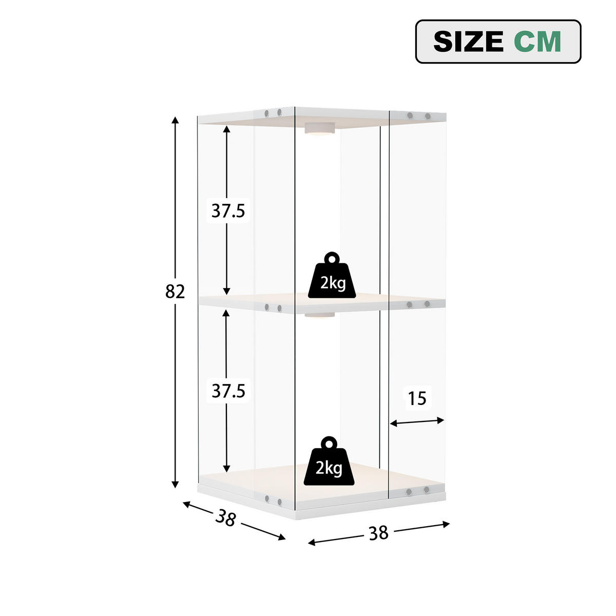 DREHVITRINE 360° Glasvitrine weiß mit RGB LED, 2 Etagen - Weiß, Glas (38/82/38cm) - SHOPENTRA