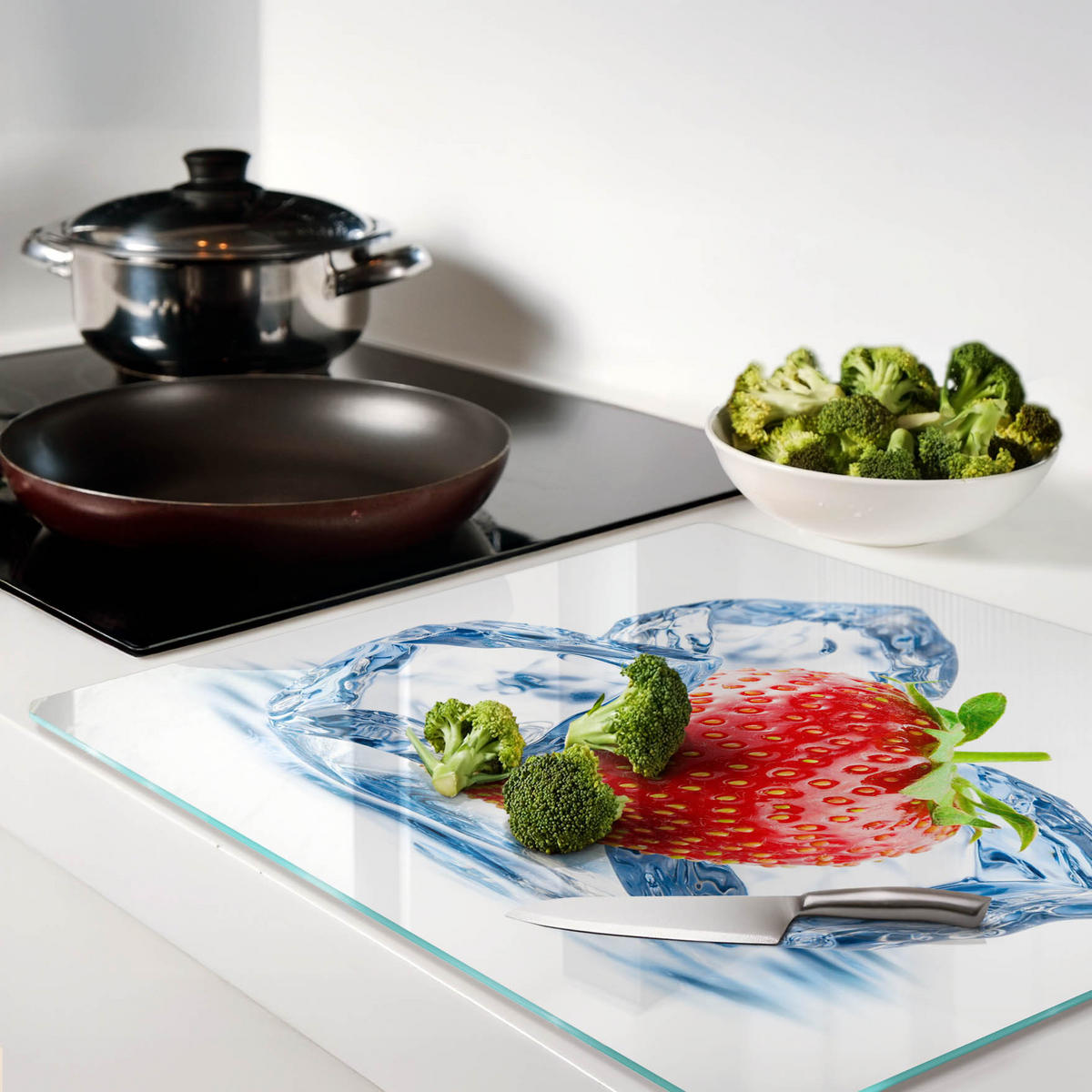 GLASPLATTE 60x52 cm Erdbeere mit Eis - Rot, Glas (60/0.4/52cm) - TULUP
