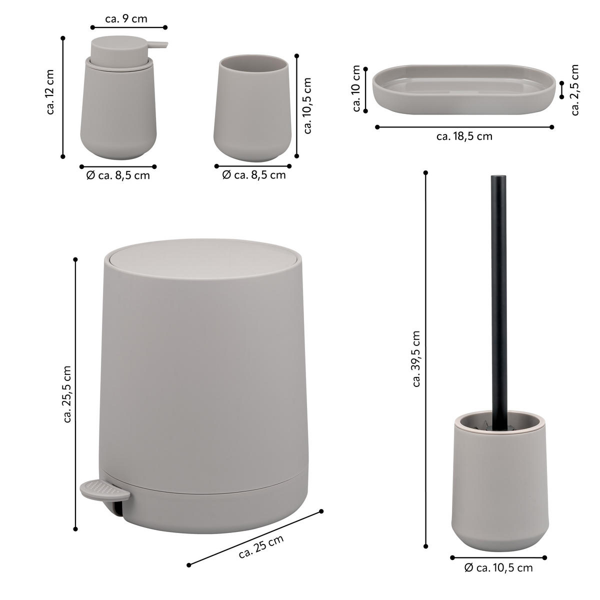 BAD-ACCESSOIRES-SET TESERO, Soft-Touch, taupe - Taupe, Kunststoff (22.5/25.5/25cm) - eluno