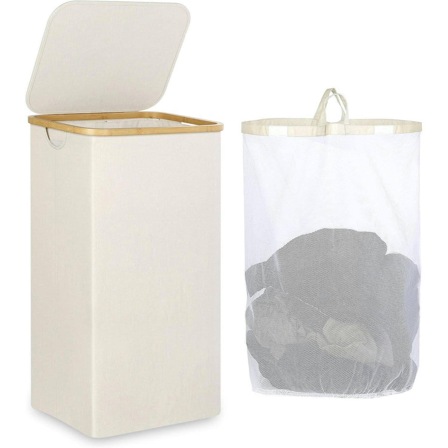 WÄSCHEKORB mit Deckel 110L Beige - Beige, Textil (33/74/44cm)