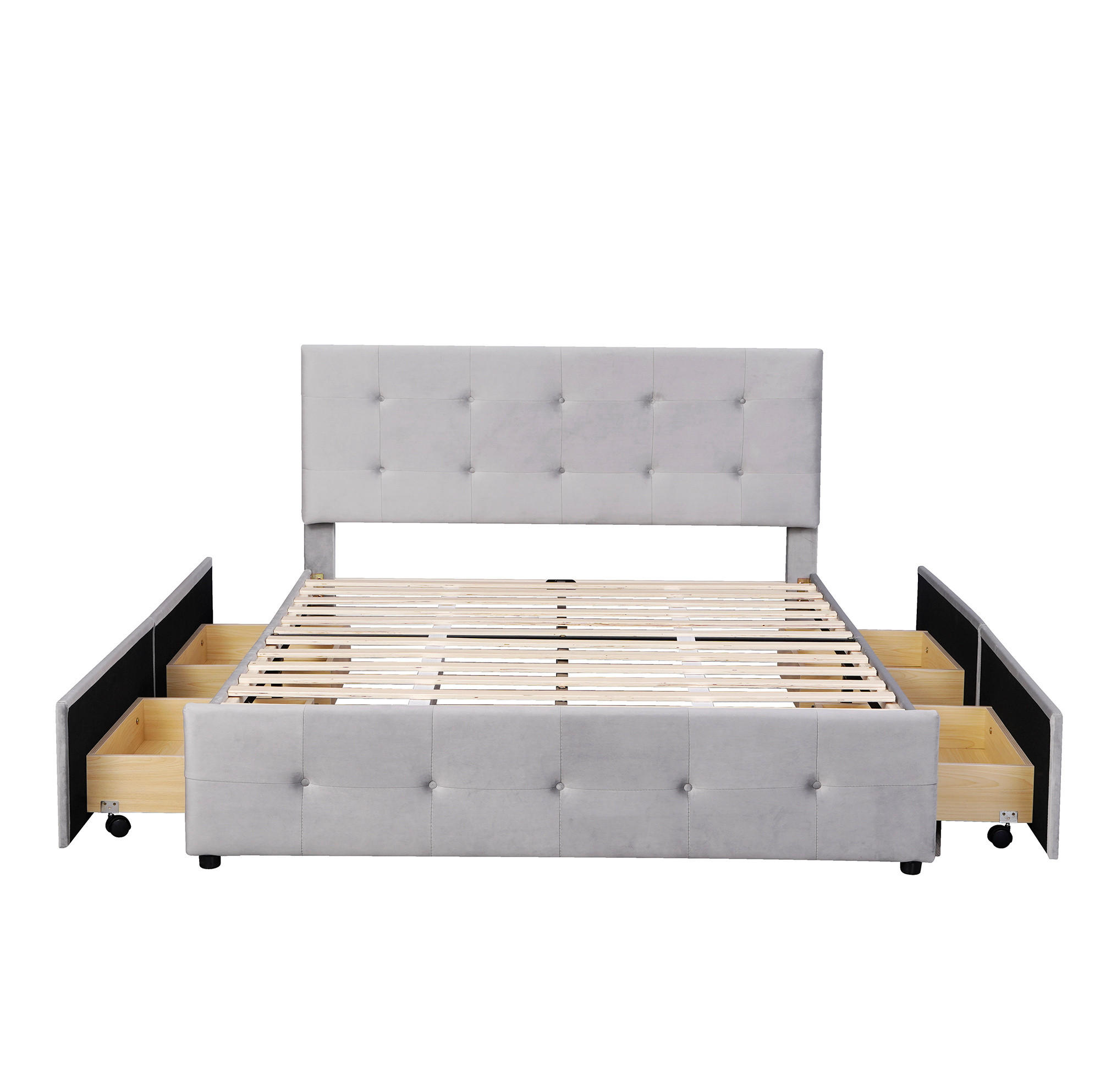 POLSTERBETT 140/200 cm mit 4 Schubladen und gepolstertem Kopfteil in Grau - Grau, Textil (140/200cm) - BEAOK