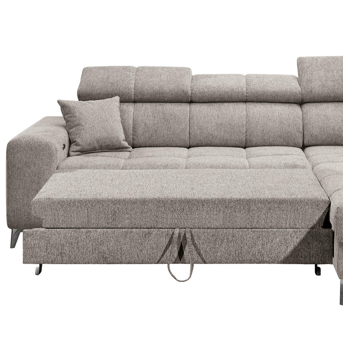 ECKSOFA mit Schlaffunktion - Webstoff - Taupe/Schwarz, Kunststoff/Textil (282/198cm) - home24