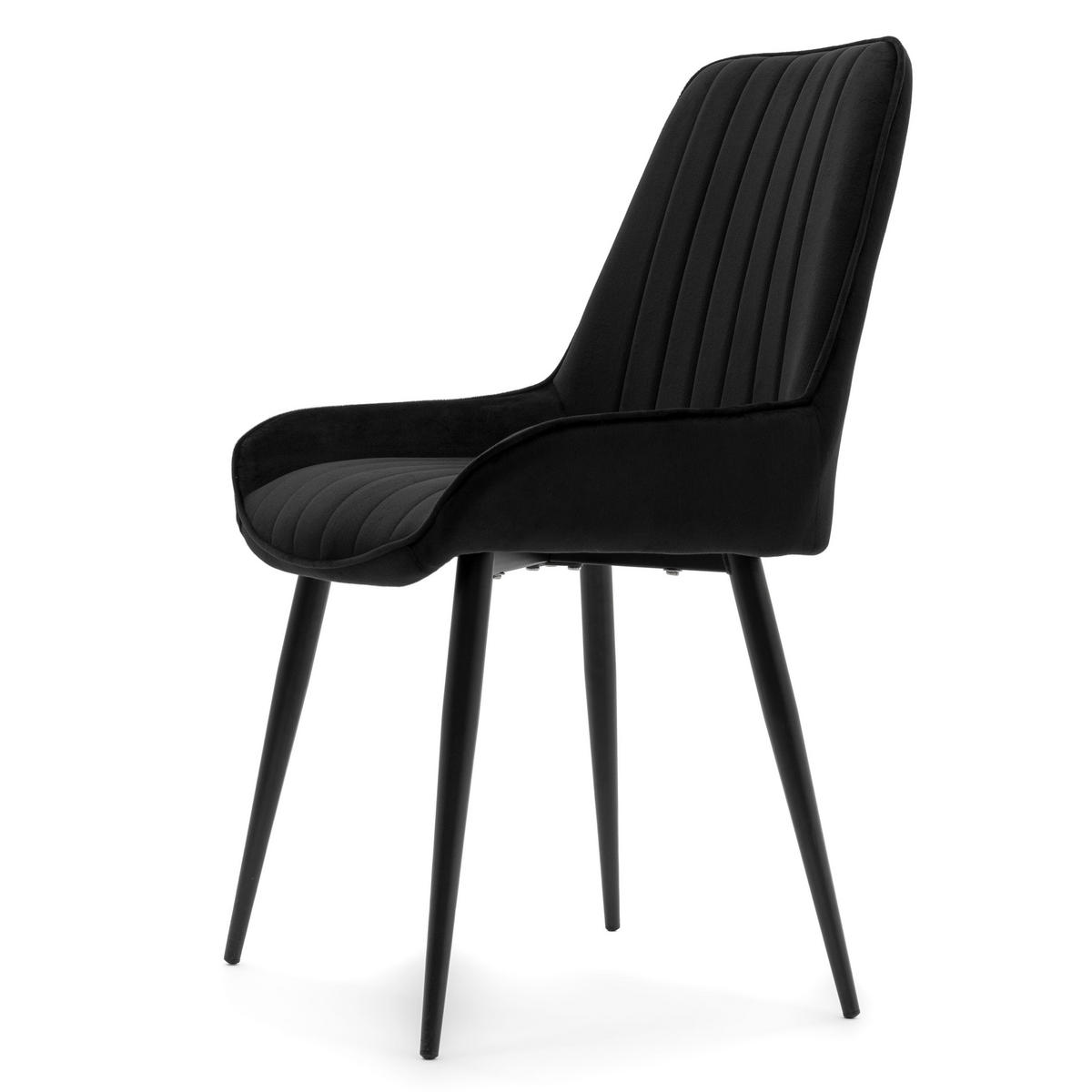 STUHL LUCA gepolstert mit Steppung - schwarz schwarze Beine - Samt Velours - Schwarz, Textil/Metall (51/88/50cm) - NEW HOME