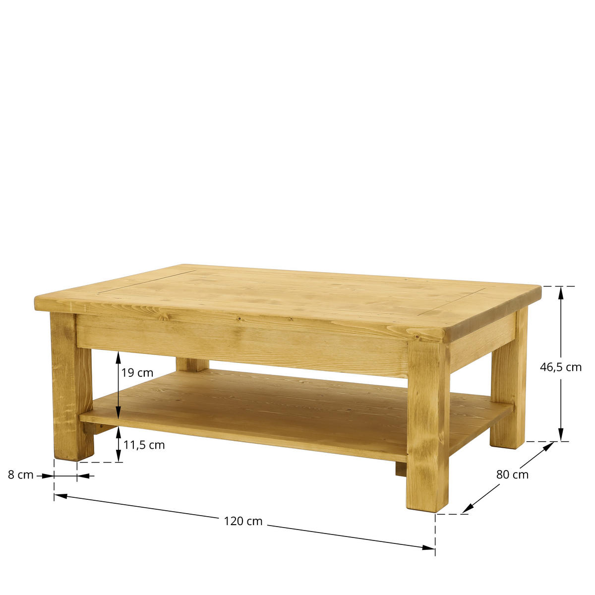 COUCHTISCH aus Massivholz VINTAGE - Honig, Holz (80/120/46cm) - Seart