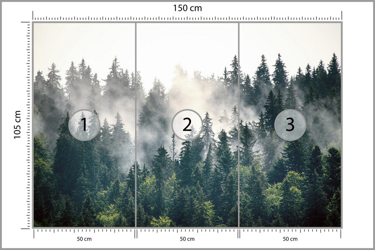 FOTOTAPETA Pre Obývaciu Izbu Hmlový Ihličnatý Les Hora Mystika Stromy 150 x 105 cm - biela/zelená, papier (150/105cm) - Muralo