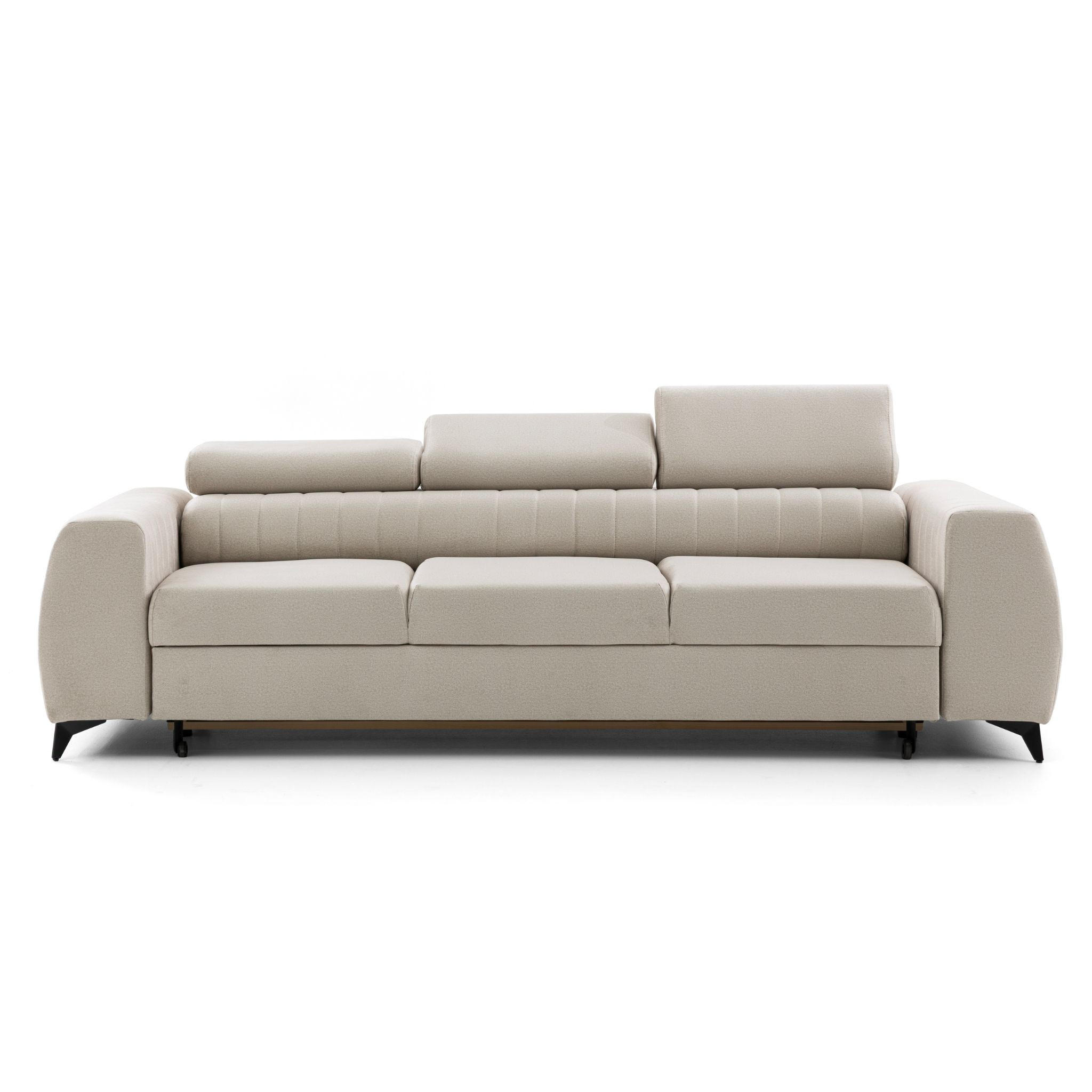 3-SITZER Sofa PIERO mit Schlaffunktion 125x195 Velours Creme - Creme/Schwarz, Holz/Textil (260/90/100cm) - Muffo