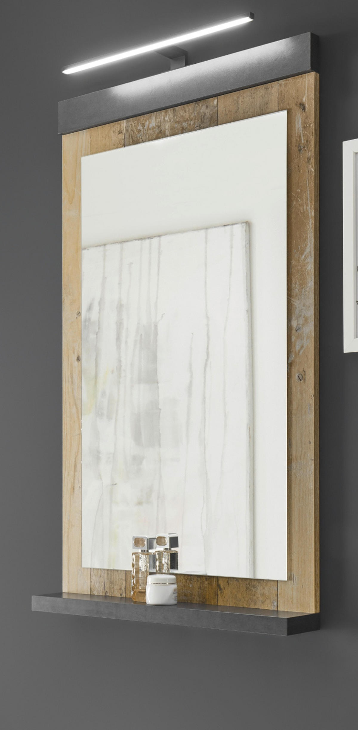 BADSPIEGEL Used Wood hell, anthrazit, Badspiegel mit Ablage 56 x 95 cm - Eichefarben/Anthrazit, Holzwerkstoff (56/95/10cm) - Furn.Design