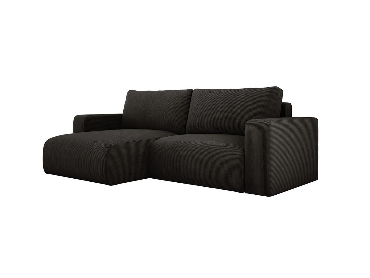 ECKSOFA Carl L-förmig Schlaffunktion und Bettkasten weicher Cordstoff flexibel stellbar lose Rückenkissen freistehend LINKS 143x247x83cm Black - Schwarz, Holz/Textil (143/247cm) - DomoHome