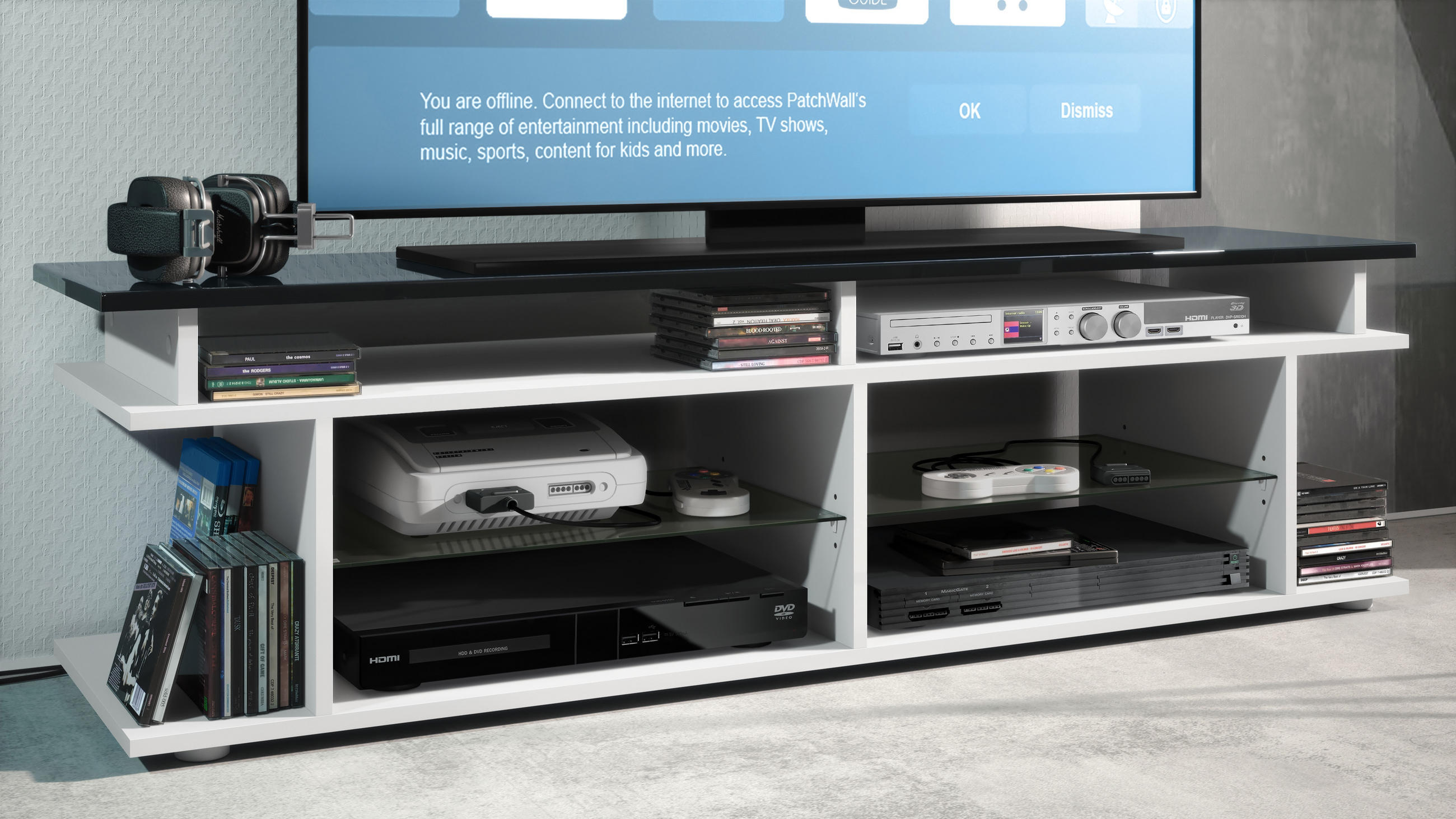 LOWBOARD Movie Platte des TV-Aufsatzes in Schwarz Hochglanz - Schwarz Hochglanz, Holzwerkstoff (138.5/39/37.5cm) - Vladon