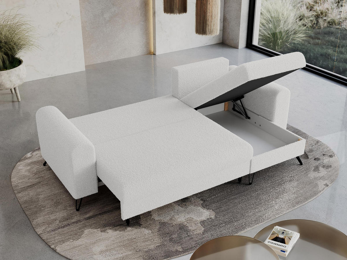 ECKSOFA Hugo Boucle Weiß - Schwarz/Weiß, Textil/Metall (242/140cm) - MKS
