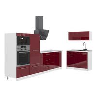 KUHINJA Fame-Line, Bordo rdeča barva visokega sijaja/Bela, 380 cm, DP Marmor - bela/bordo, leseni material (380/153.6/60cm) - Vicco