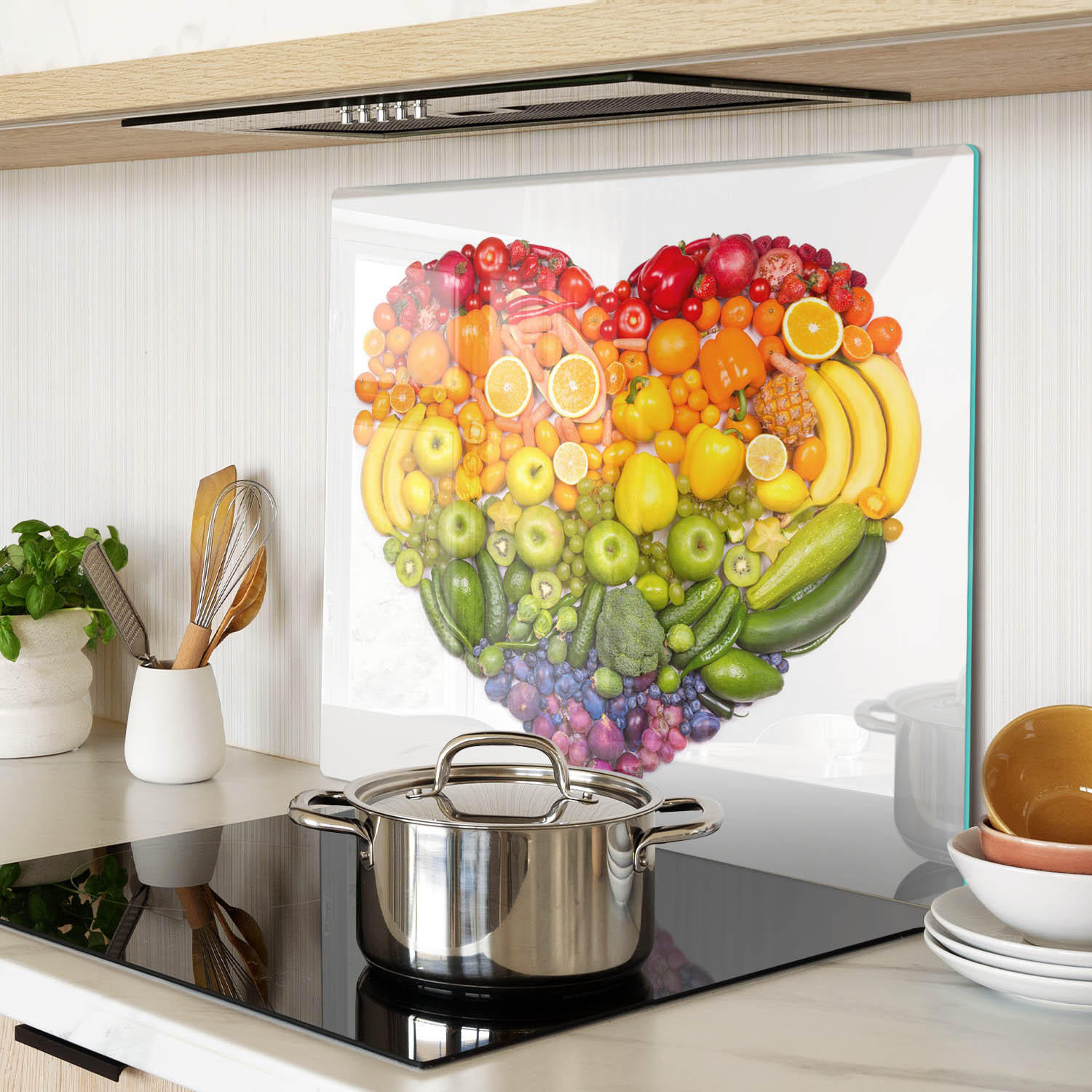 GLASPLATTE 60x52 cm Gemüseherz - Multicolor, Glas (60/0.4/52cm) - TULUP