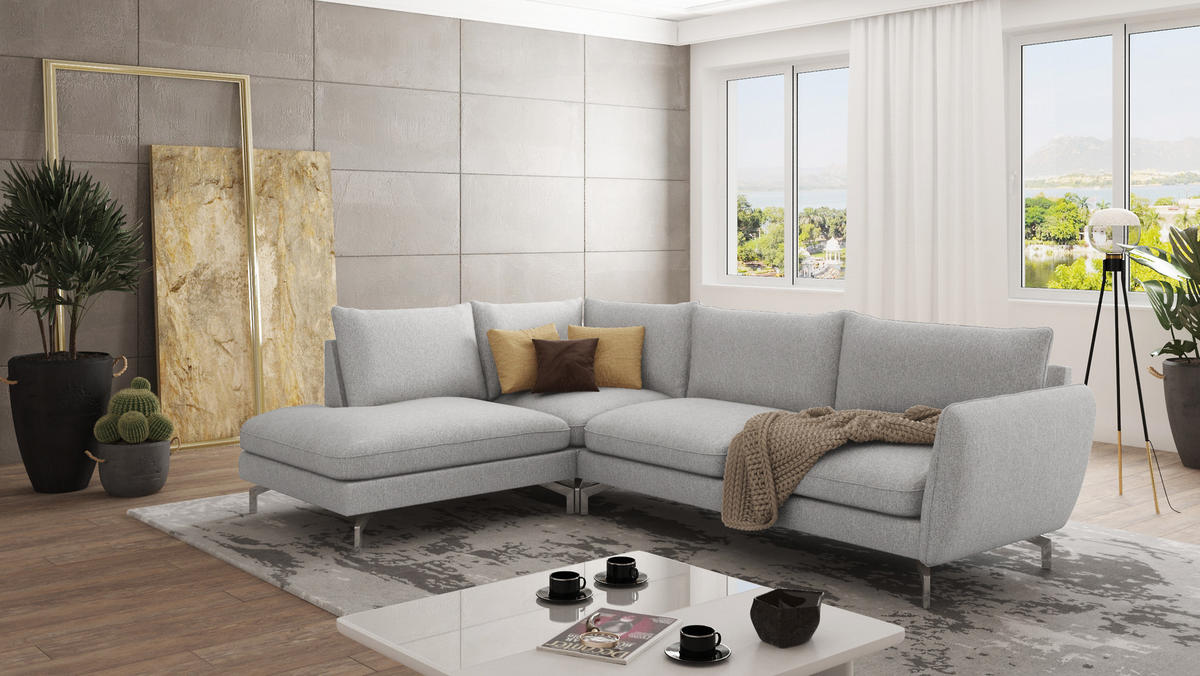 ECKSOFA Elou Silber Microfaser - Chromfarben/Silberfarben, Holz/Textil (277/200cm) - S-Style Möbel