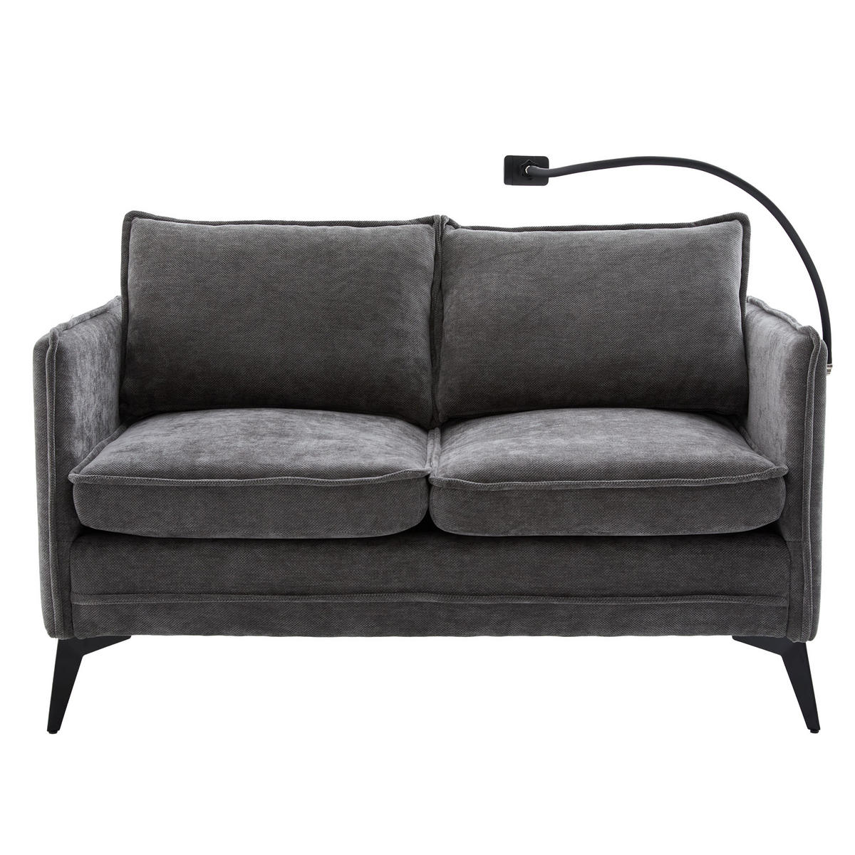 SOFA 2-Sitzer Grau Stoff mit Handy-Halterung & doppelten Ablagefächern 127/69/66 cm - Grau, Textil (127/66/69cm) - OKWISH