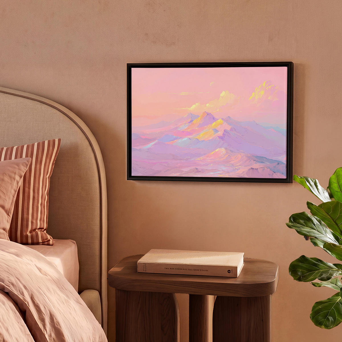 LEINWAND Bilder mit Rahmen - Berggipfel - Wolken - Verträumt - 40x30 - Hellrosa, Textil (40/30cm) - MuchoWow