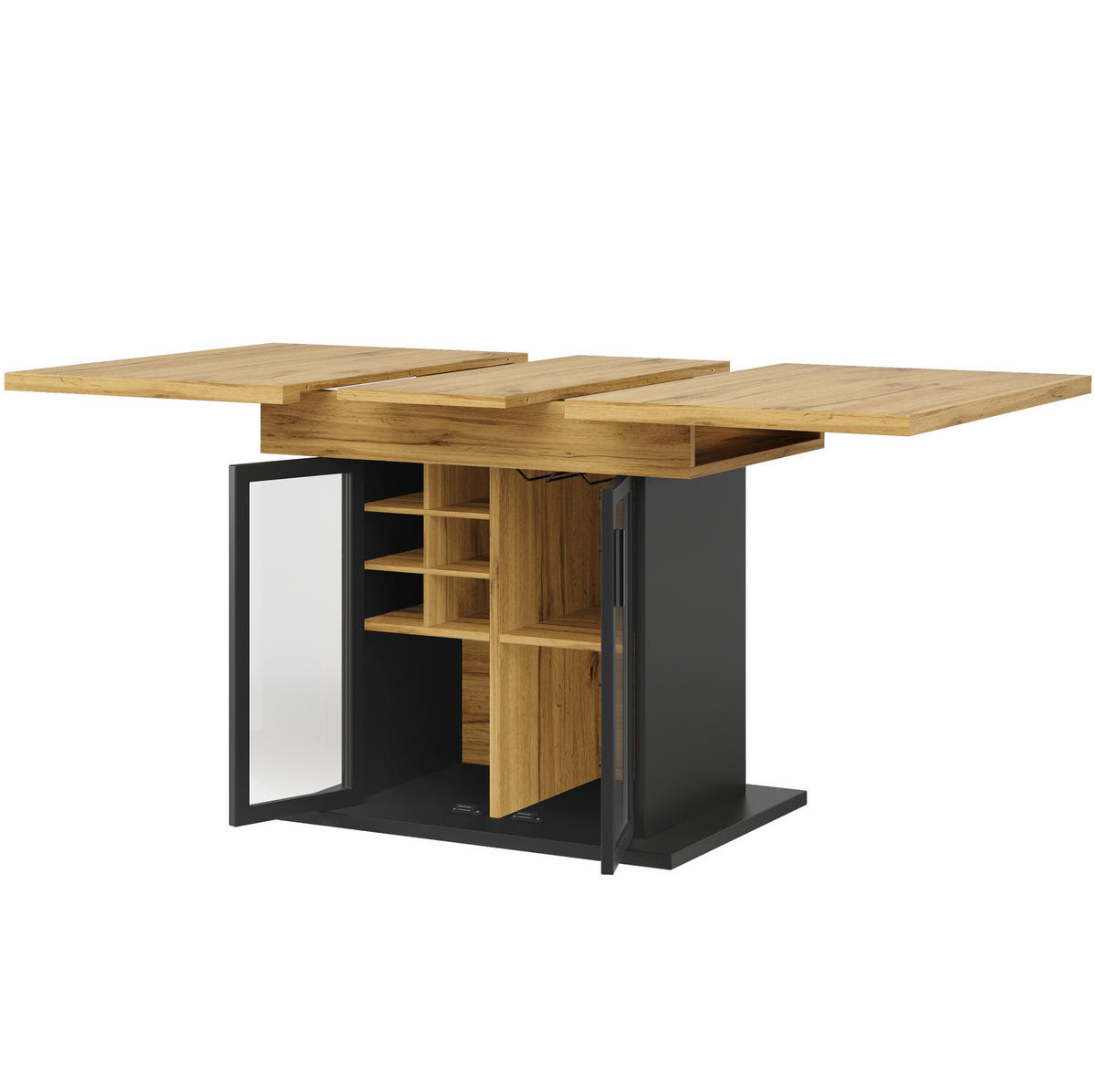 STOL za blagovaonicu 110-140/80 cm, crni MDF, proširivi s vinskim pretincem - crna, drvni materijal (110/80/76cm) - BEAOK