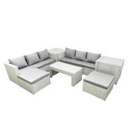 GARTENSOFA hohe Rückenlehne Polyrattan Hellgrau-Mix 8-Sitzer - Hellgrau/Grau, Glas/Kunststoff - Fimous