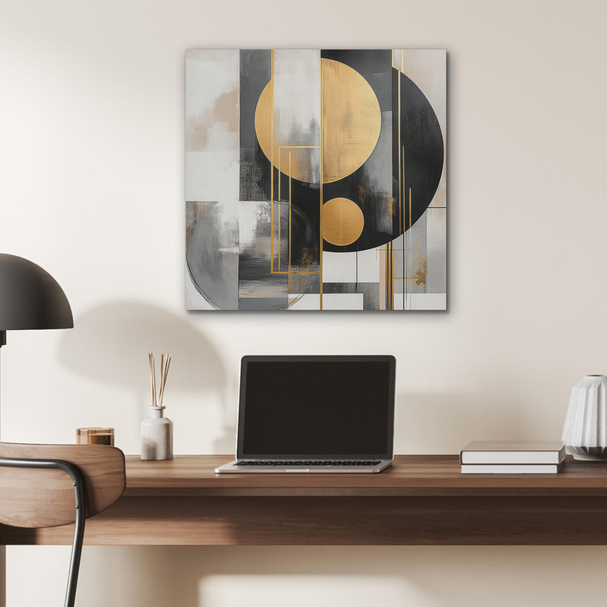 AKUSTIKBILD Abstrakt - Gold - Silber - Formen - Ästhetisch - Modern Wandbilder 60x60 cm - Goldfarben, Kunststoff (60/60/0.9cm) - MuchoWow
