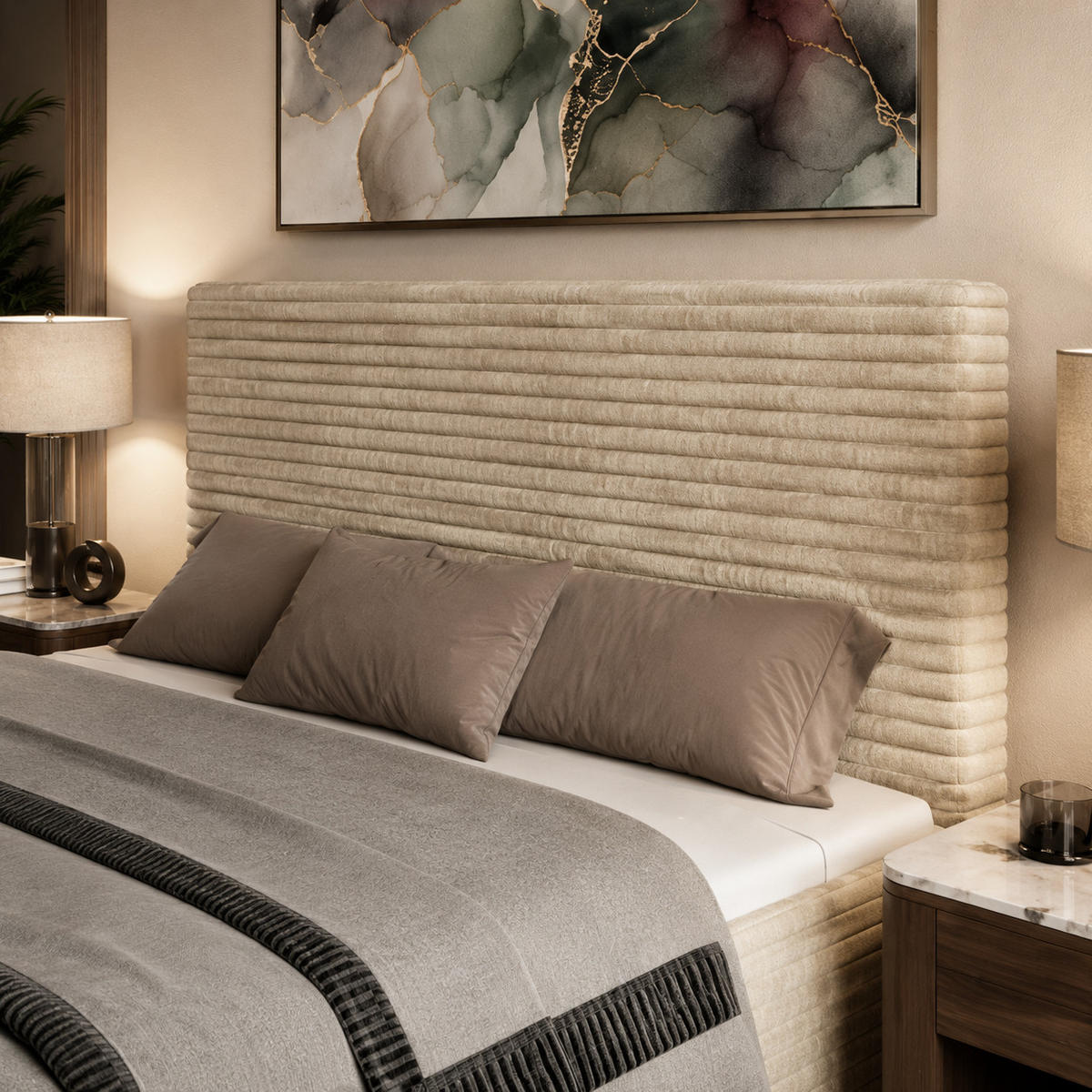 BOXBETT RAVENO mit Bettkasten 160x200 cm inkl. Bonell-Federkernmatratze H3 und Topper – Polsterbett Stoff TILIA Taupe - Taupe, Textil (160/200cm) - Luxkor24