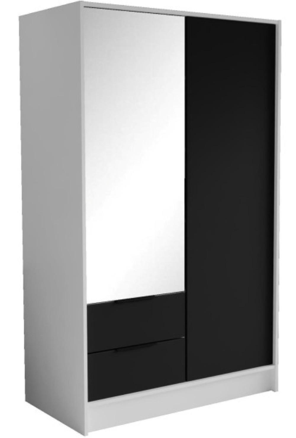 SCHRANK Weiß Nikola 103 Mit Spiegel Und Verstellbaren Regalen Schwarz Front - Transparent/Schwarz, Holzwerkstoff (102/200/51cm) - Sepro Meble