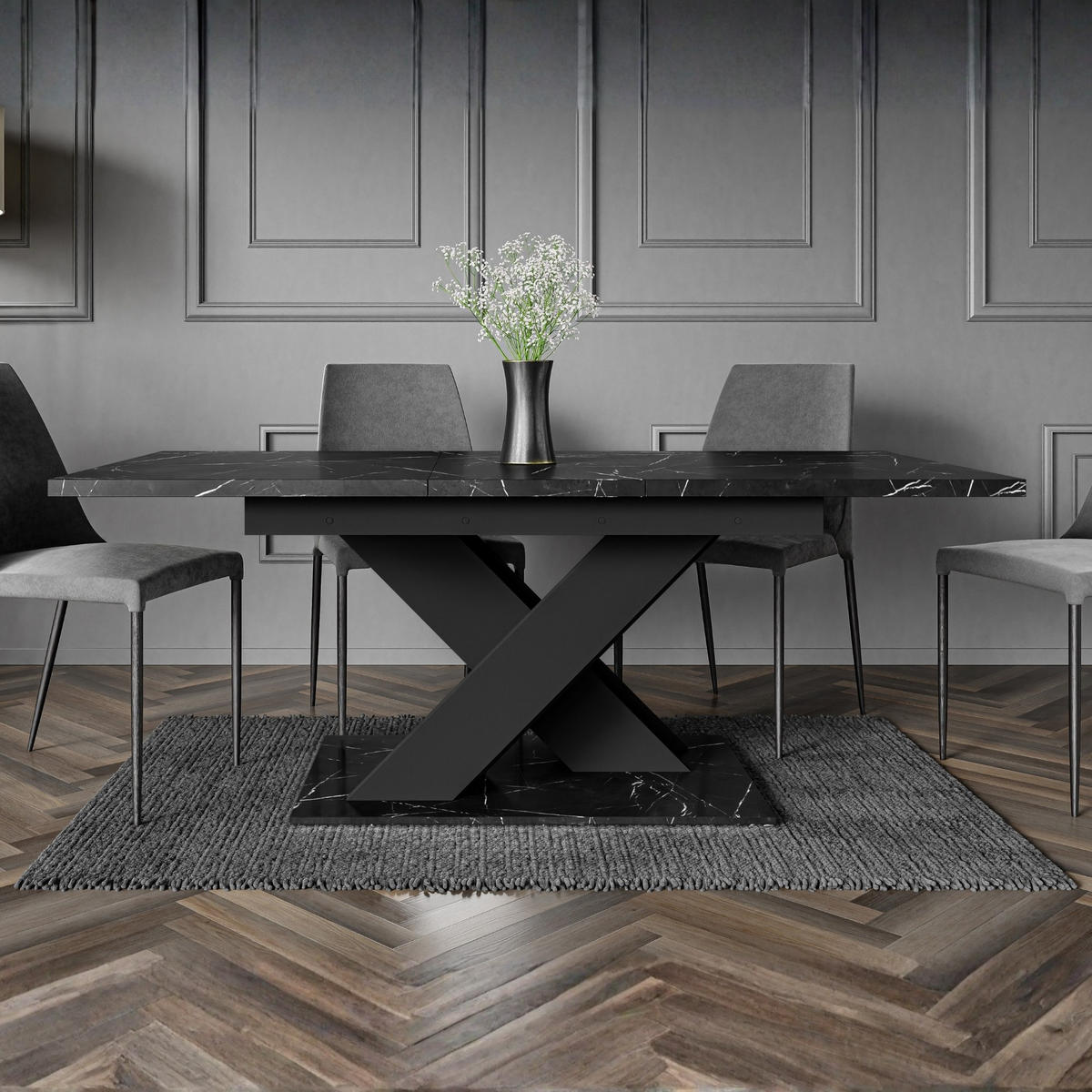 ESSTISCH Royal Schwarz Marmoptik Ausziehbar 140 - 180 cm - Schwarz, Holzwerkstoff (140/80/75cm) - PROSPERO