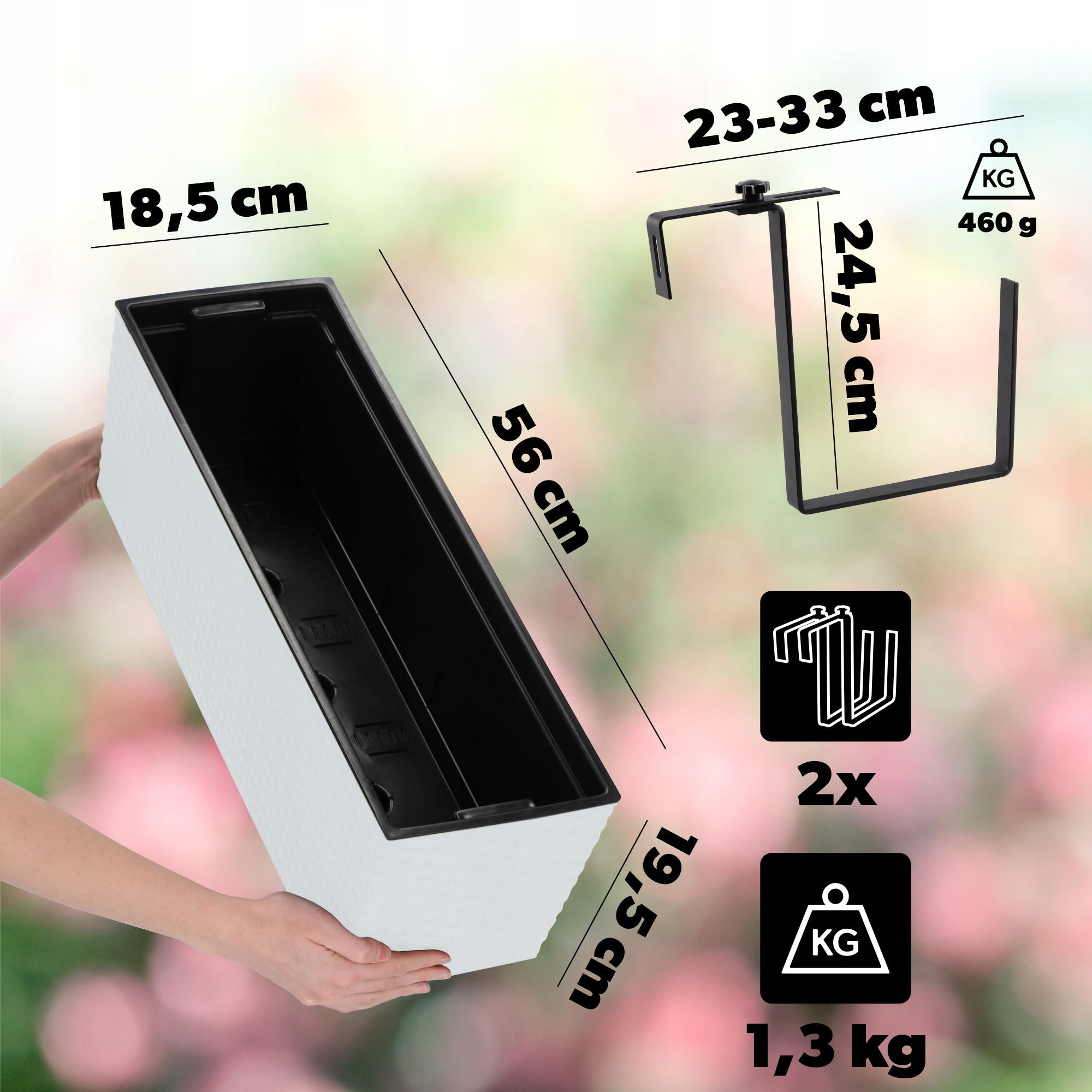 BLUMENKASTEN mit Einsatz und 2 Griffe 56 cm, Weiß - Weiß, Kunststoff (18/56cm) - KADAX