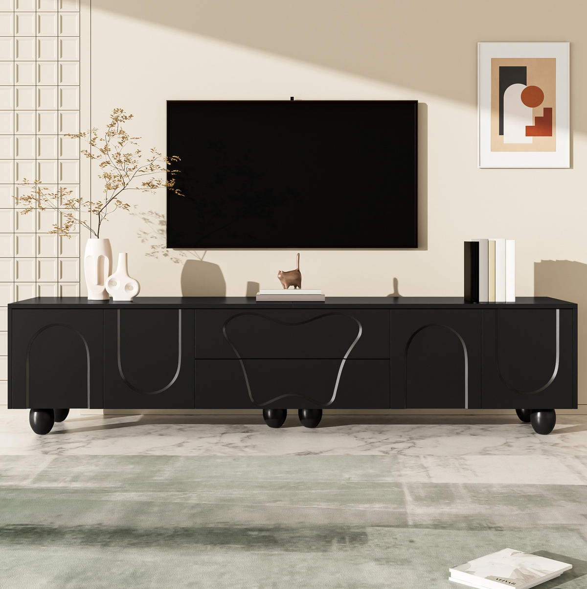 TV-SCHRANK in Schwarz mit Holzbeinen 180/40/42 cm - Schwarz, Holzwerkstoff (180/42/40cm) - Redom