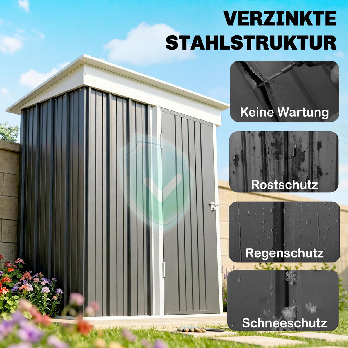 GERÄTEHAUS Verzinkter Stahl Dunkelgrau - Dunkelgrau, Metall (95/181/161cm) - Outsunny