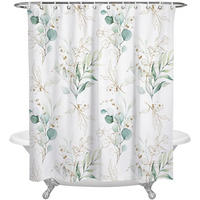 DUSCHVORHANG 150 x 180 cm Blätter bedruckt wasserdicht dekorativ mit Haken für Badewanne und Tür - Multicolor, Textil (150/180cm) - MCBOSON