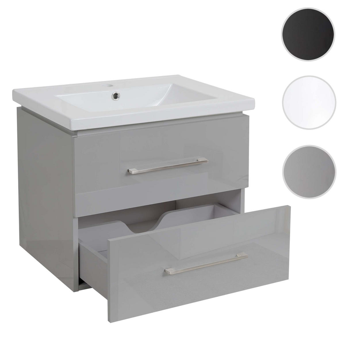 WASCHBECKEN+UNTERSCHRANK Hochglanz Hellgrau - Grau, Keramik (61/54/48cm) - MCW
