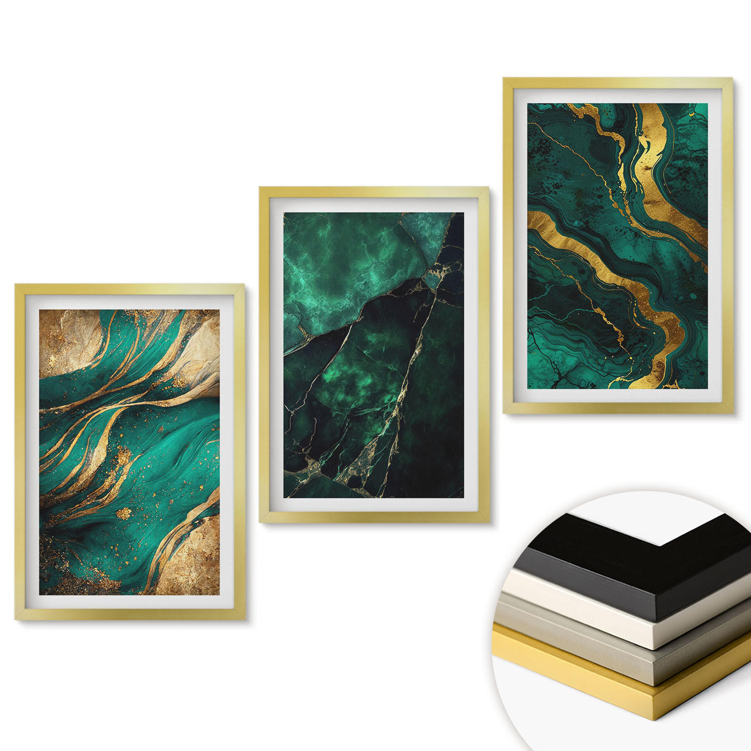 WANDBILDER 3er Set - 40x60 cm Goldrahmen - Elegante Steinmuster - Goldfarben, Kunststoff (40/60cm) - ArtPrintCave