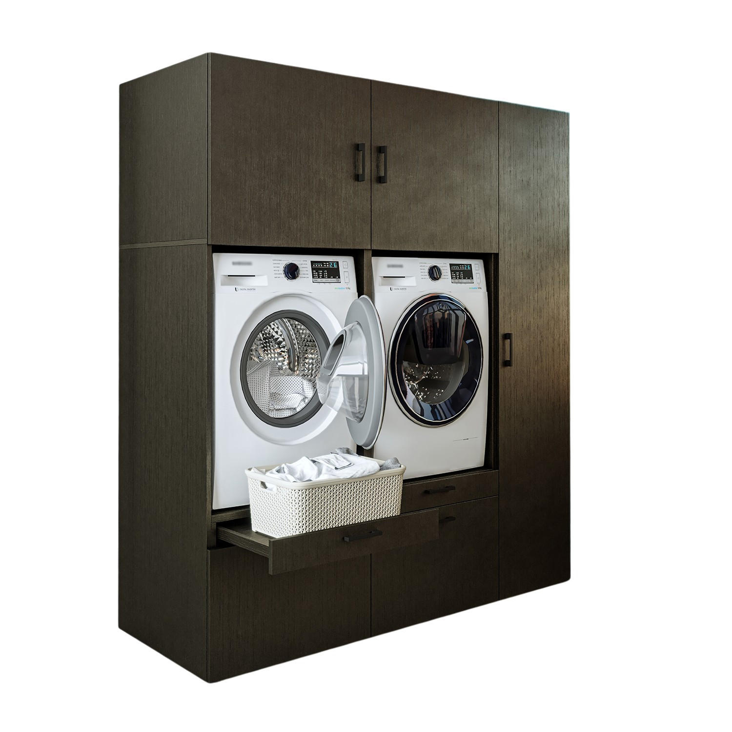 WASCHMASCHINENSCHRANK Serie 2 179cm Breit, 205cm Hoch - Schwarz, Holzwerkstoff (179/205/67cm)