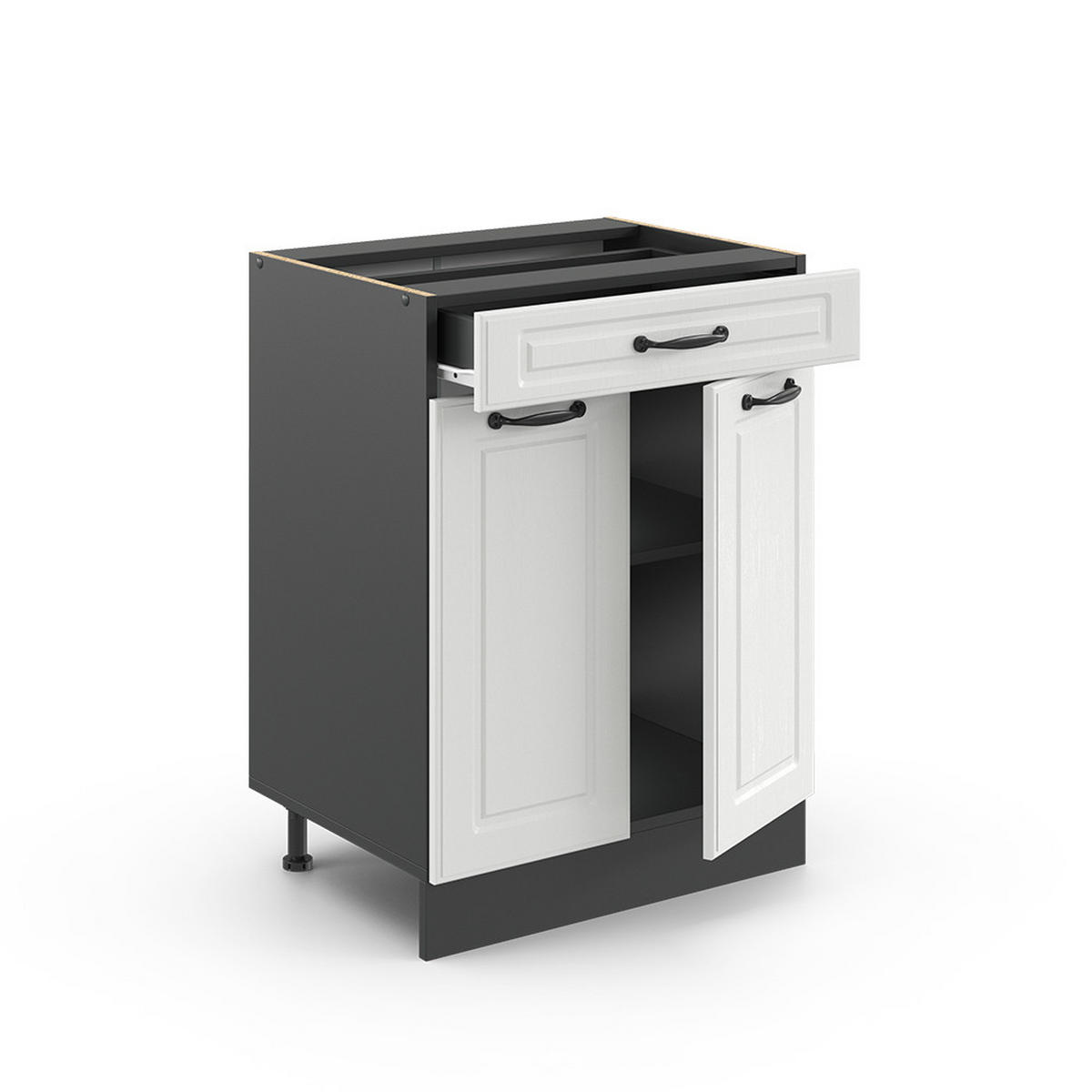 KÜCHENUNTERSCHRANK R-Line Weiß Landhaus 80 cm, AP Marmor - Anthrazit/Creme, Holzwerkstoff (60/81.6/60cm) - Vicco
