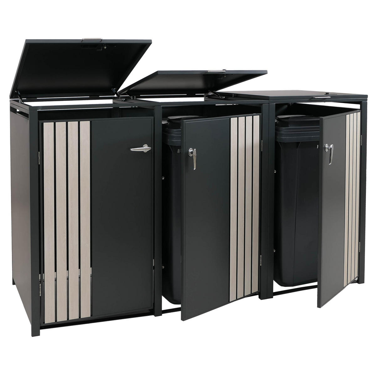 3ER-MÜLLTONNENVERKLEIDUNG Anthrazit, Hellbraun - Hellbraun/Anthrazit, Metall (200/122/84cm) - MCW