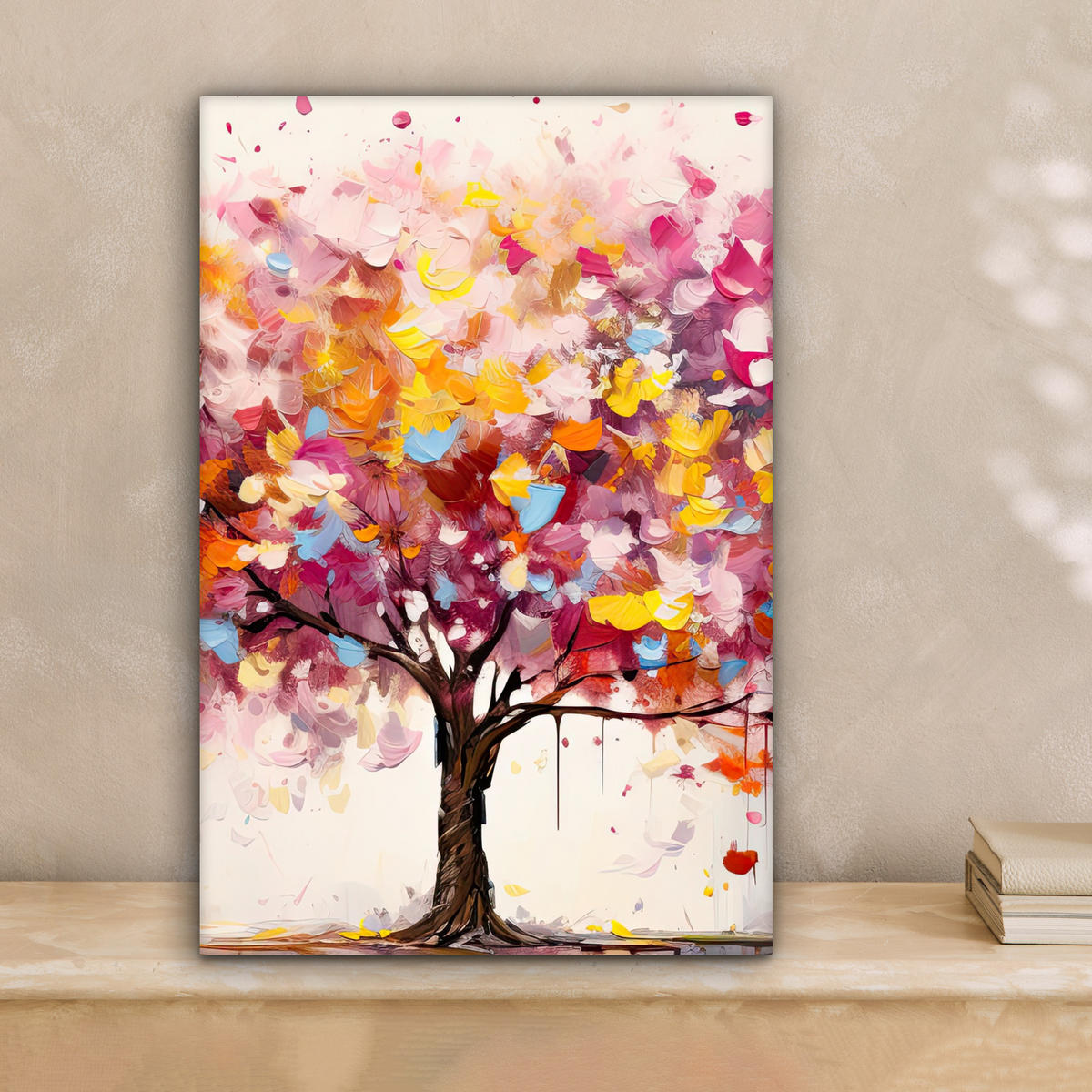 LEINWANDBILD Aquarell - Baum - Kunst - Abstrakt Deko Wohnzimmer 20x30 cm - Multicolor, Textil (20/30cm) - MuchoWow