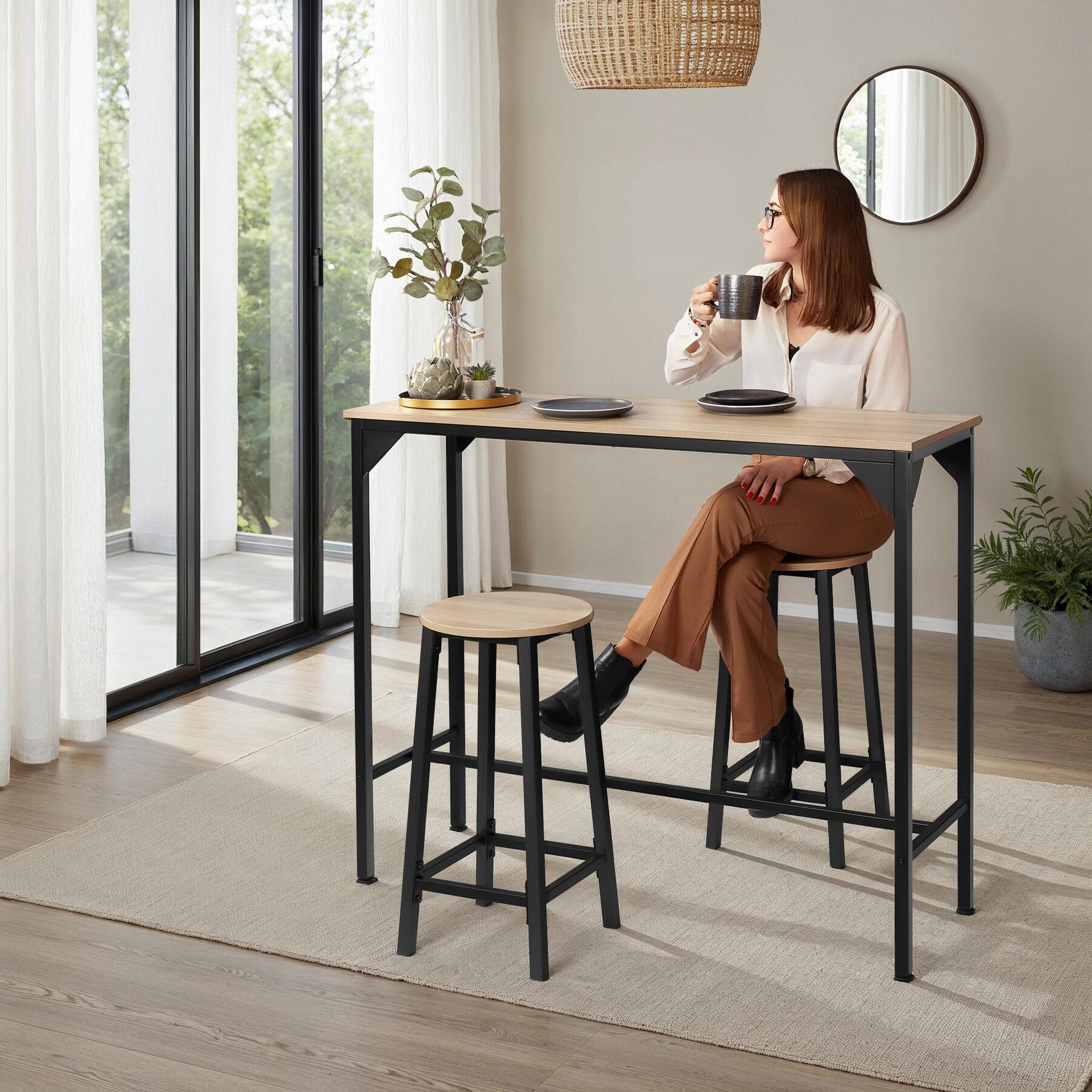 Thumbnail - tectake Bartisch, Natur, Holz, Beton Optik, Rechteckig, 40x100.5x120 cm, Esszimmer, Barmöbel, Bartische