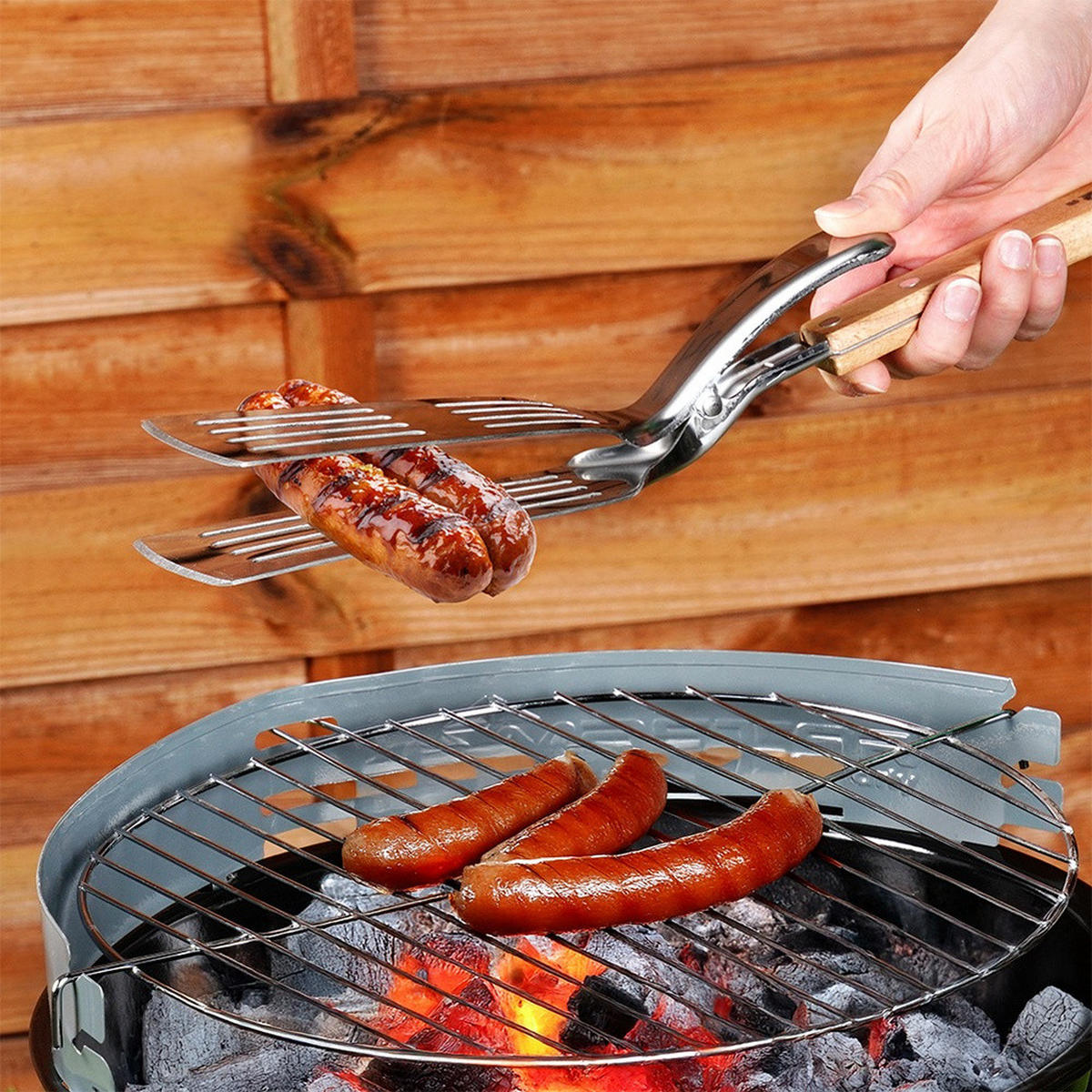 GRILLWENDER/ZANGE 2-in-1 Edelstahl 40 cm Silberfarben - Silberfarben, Metall (40cm) - BBQ Collection