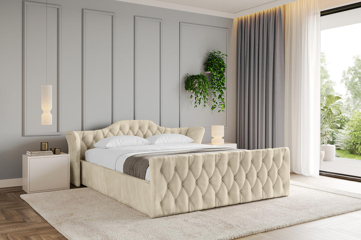 POLSTERBETT mit Bettkasten, Fußteil und Lattenrost, Boxbett mit Matratze H3/H4 - ZORAN-Z-V1 180x200 Beige - Ecru, Holzwerkstoff/Textil (180/200cm) - ALTDECOR